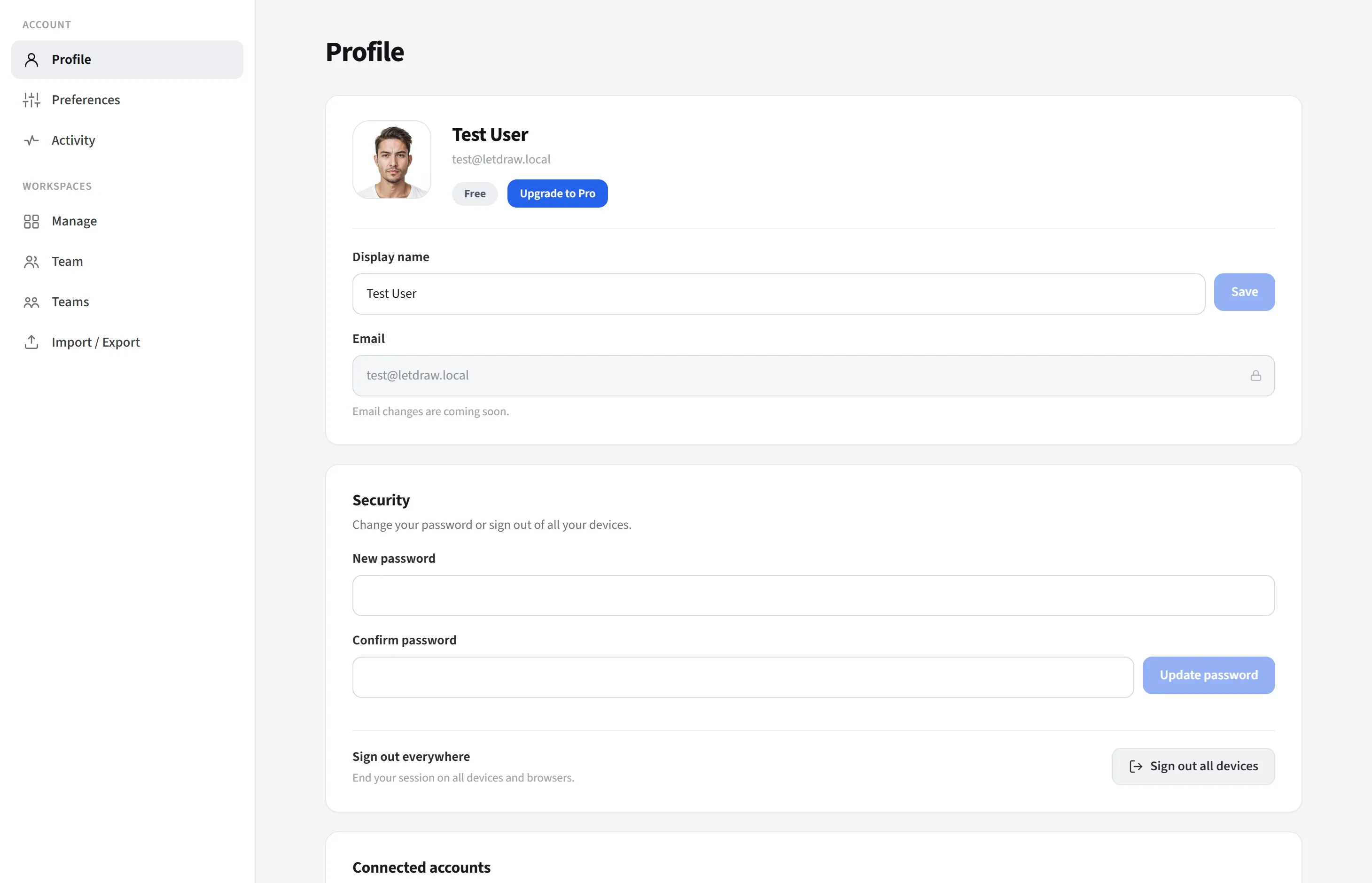 Hesap ayarları → Profil bölümü